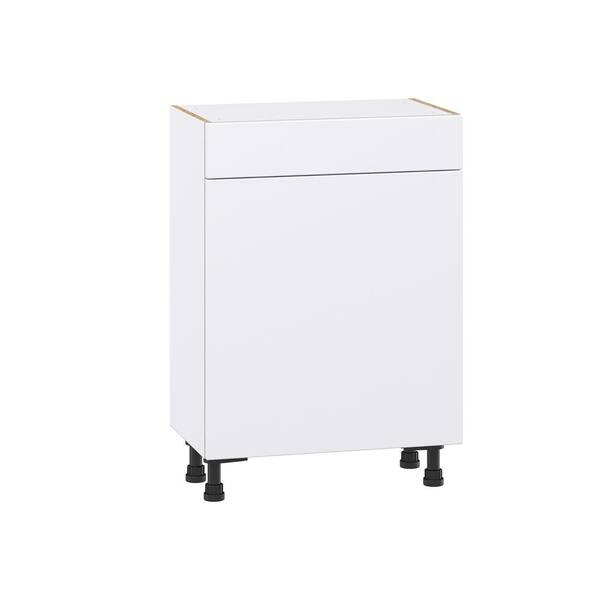 J COLLECTION Fairhope Bright White Slab Assembled Shallow Base Kitchen Cabinet with Drawers (18 in. W x 34.5 in. H x 14 in. D)