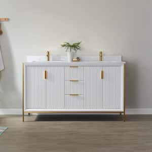 Granada 60 in. W x 22 in. D x 33.8 in. H Bath Vanity in White with White Composite Stone Countertop Without Mirror