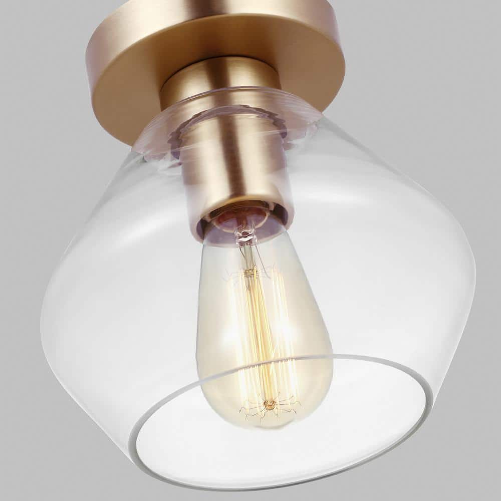 Jett 8'' Satin Brass Semi-Flush Mount with Angular Glass Shade