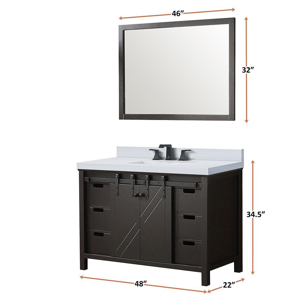 Marsyas 48" Brown Freestanding Vanity Cabinet with Barn Doors