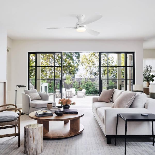 Avex 52 in. White Standard Flush Mount Ceiling Fan with Remote Control and Dimmable Integrated LED