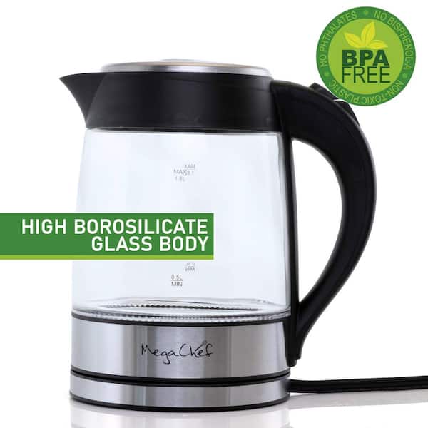 MegaChef 1.8 l Glass and Stainless Steel Electric Tea Kettle 98596270M -  The Home Depot