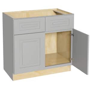 Grayson Pearl Gray Painted Plywood Shaker Assembled Sink Base Kitchen Cabinet Soft Close 36 in W x 24 in D x 34.5 in H