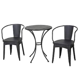 3-Piece Black Silver Powder-Coated Iron Outdoor Bistro Set