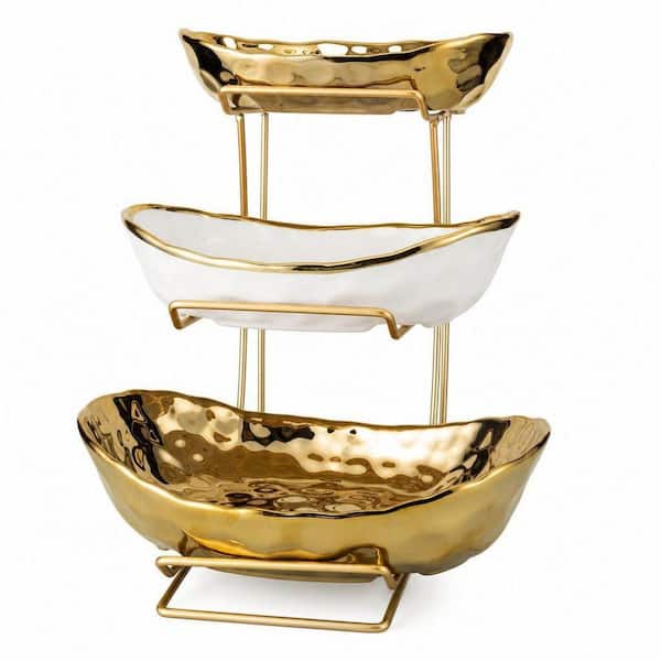 3 Tier Fruit Bowl with Holder, Home Fruit Rack for Vegetable, Snacks Nuts, Bread and Candy, Gold