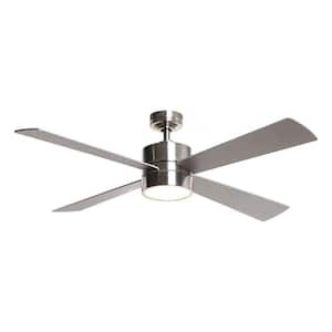 Bucholz 52 in. 4-Blade LED Chrome Ceiling Fan with Light and Remote Control
