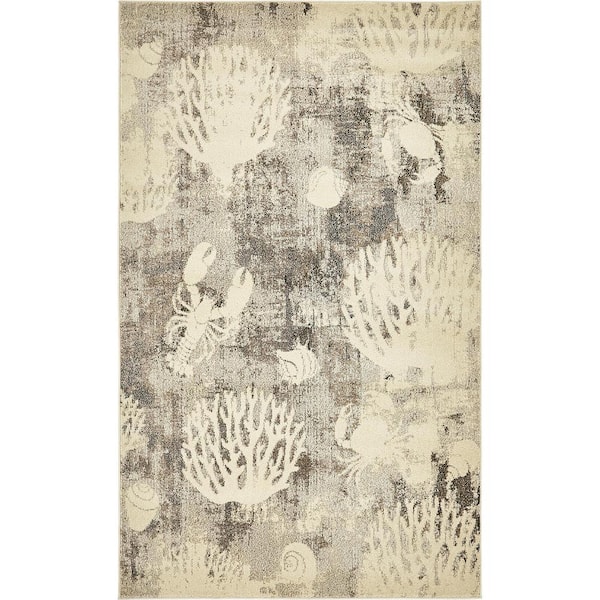 Unique Loom Positano Seashell Light Gray 5' 0 x 8' 0 Area Rug