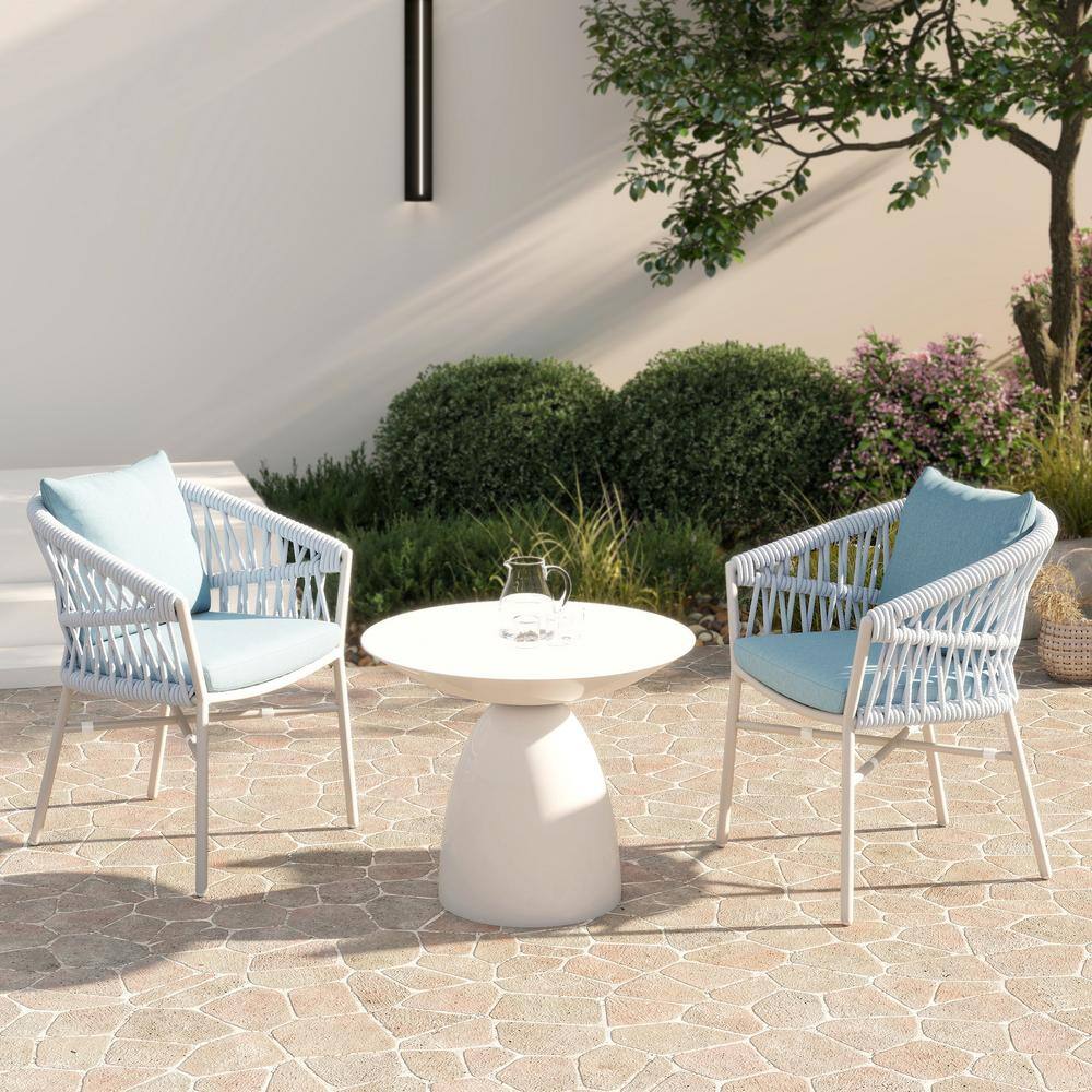 Maiden 24 in. Barrel Back Aluminum and Rope Outdoor Patio Dining Chair, Set of 2, Sky Blue Sunproof Olefin price history on PriceWatchPro