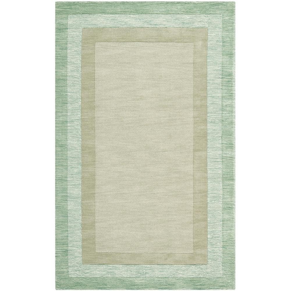 Green and Beige Hand-Tufted Wool Area Rug 4' x 6'