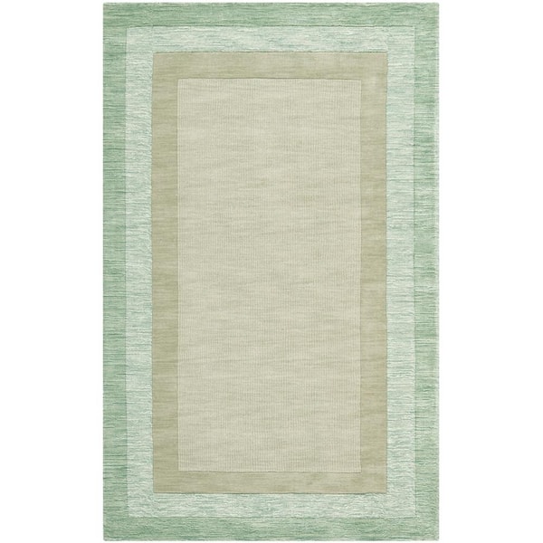 Impressions 9 ft. x 12 ft. Green/Beige Solid Border Area Rug