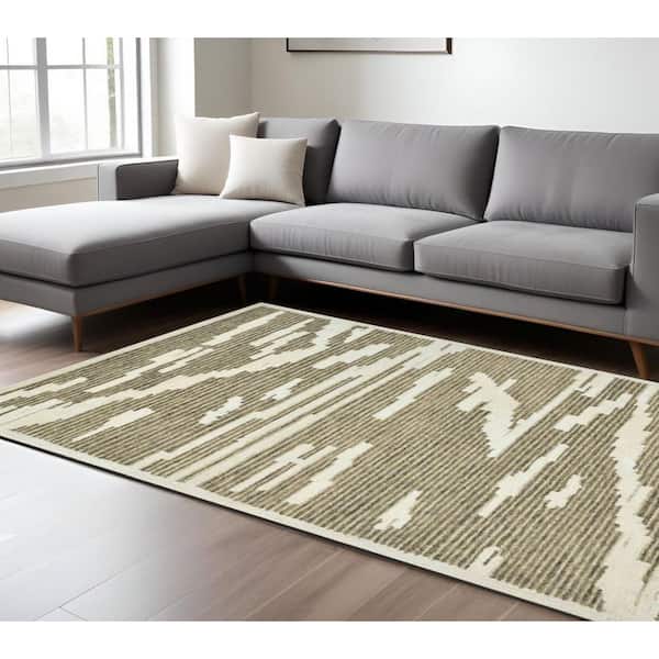 8 ft. x 10 ft. Beige and Brown Wool Abstract Hand Hooked Area Rug