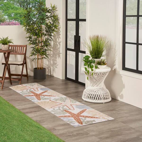 Aloha Ivory Multicolor 2 ft. x 8 ft. Nature-inspired Contemporary Runner Indoor/Outdoor Area Rug