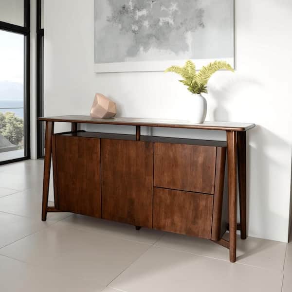 Ziva Walnut Brown Wood 67 in. Sideboard Buffet Console with Shelves