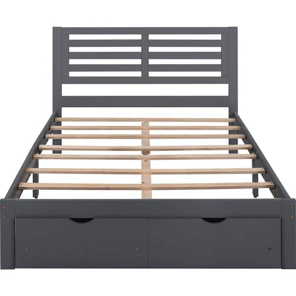 GODEER Gray Full Size Platform Bed with Drawers