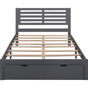 Gray Full Size Platform Bed Frame with Drawers, Wood Kids Platform Bed Frame with Headboard, No Box Spring Needed