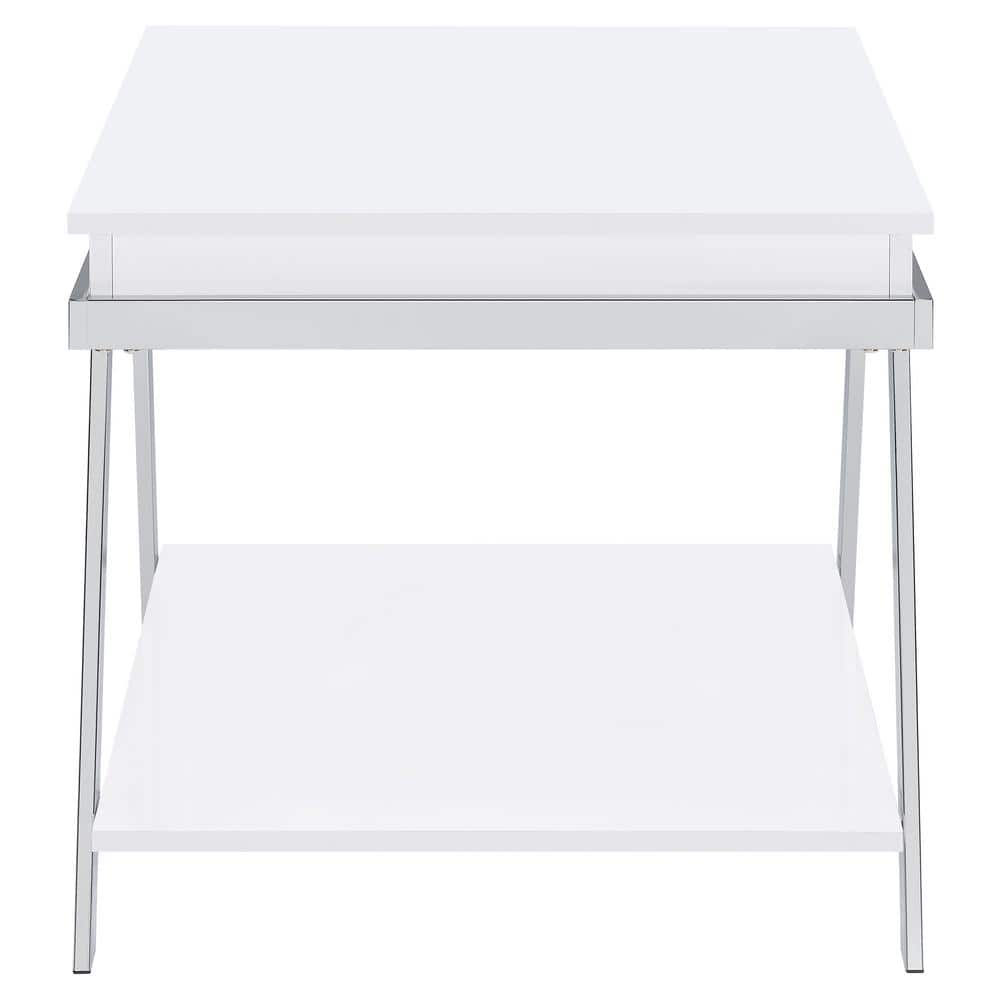 Modern White High Gloss and Chrome Rectangular End Table
