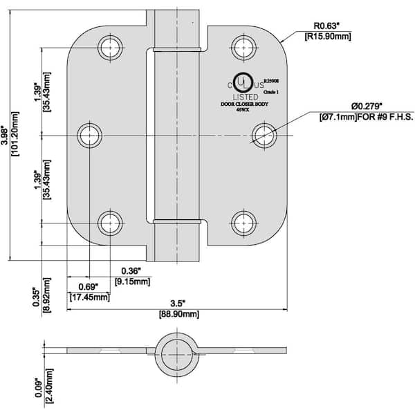 3-1/2 in. x 5/8 in. Radius Satin Chrome Adjustable Spring Door Hinge 3-1/2 in. x 5/8 in. Radius Satin Chrome Adjustable Spring Door Hinge