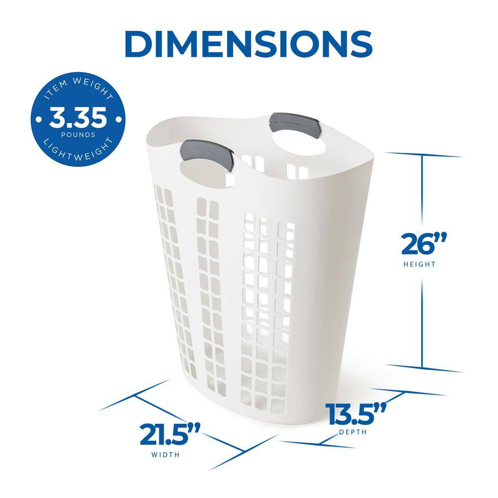 White Plastic Ventilated Upright Laundry Hamper with Handles