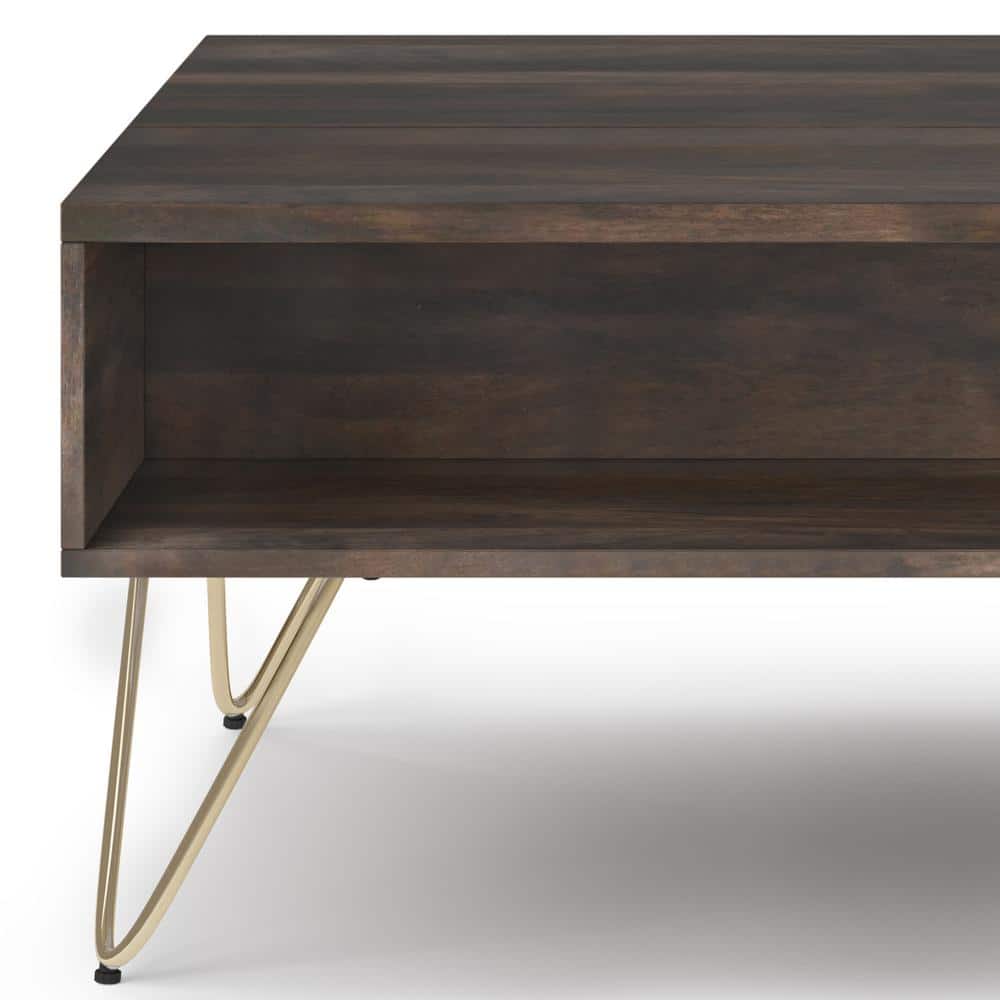 Ebony Hunter Solid Mango Wood Industrial Lift-Top Coffee Table