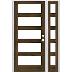 56 in. x 96 in. Modern Hemlock Left-Hand/Inswing Clear Glass Black Stain Wood Prehung Front Door with Left Sidelite