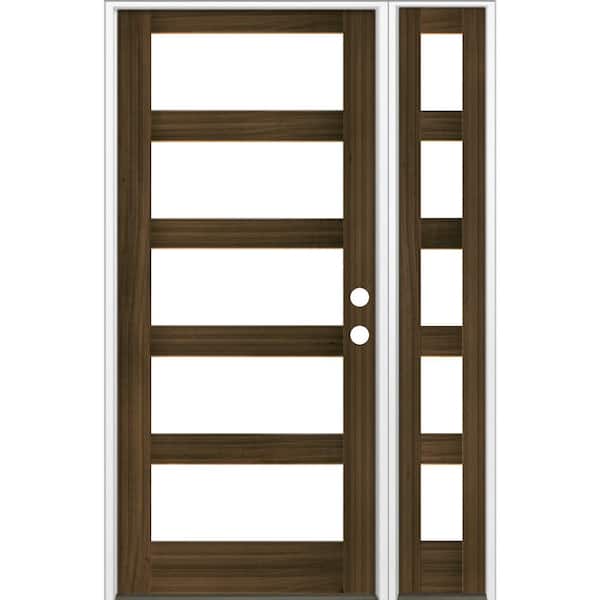 Krosswood Doors 56 in. x 96 in. Modern Hemlock Left-Hand/Inswing Clear Glass Black Stain Wood Prehung Front Door with Left Sidelite