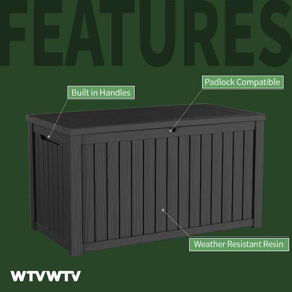 180 Gal. Outdoor Waterproof Resin Storage Deck Box, Lockable Large Capacity Deck Storage Bench