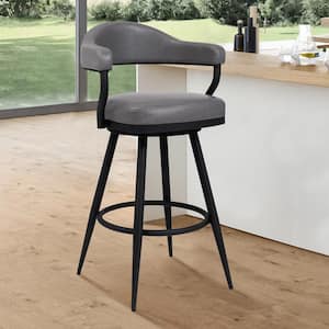 Justin 42 in. Gray Black Powder Coated Metal Vintage Bar Stool with Faux Leather Seat