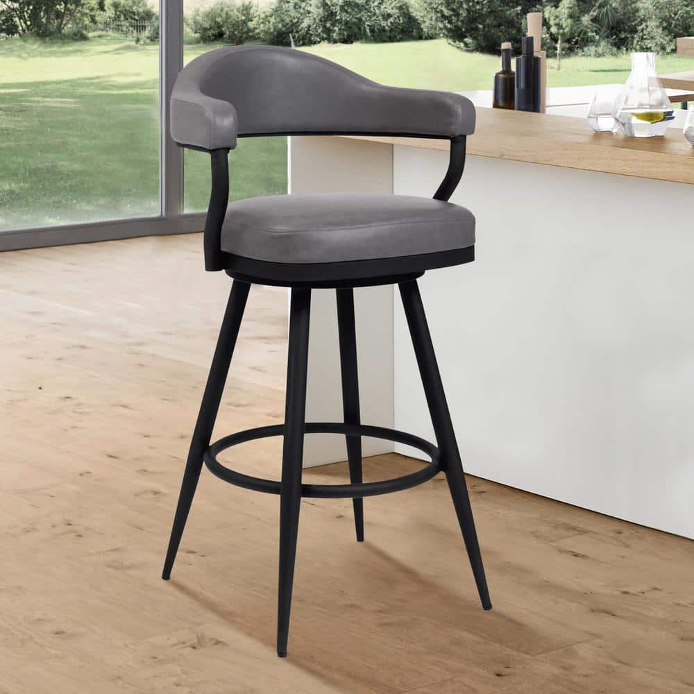 Justin 42 in. Gray Black Powder Coated Metal Vintage Bar Stool with Faux Le