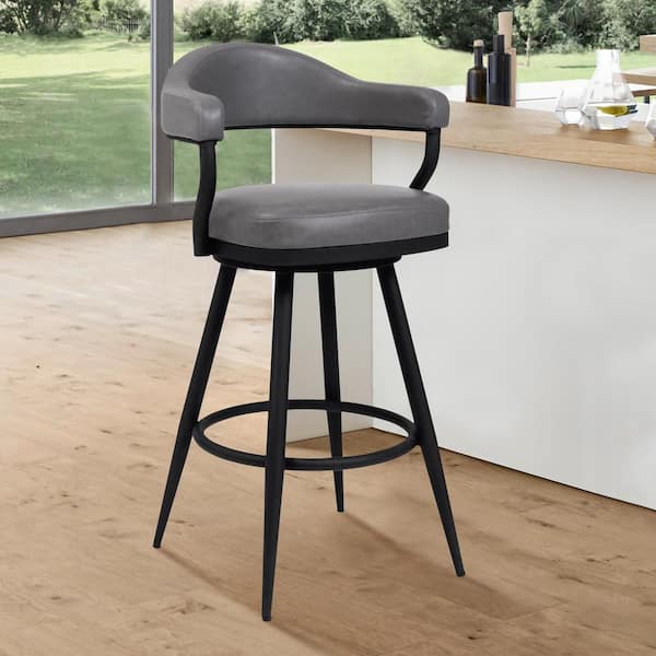 Armen Living Justin 42 in. Gray Black Powder Coated Metal Vintage Bar Stool with Faux Leather Seat