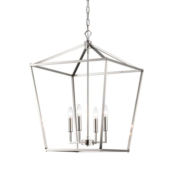 Edvivi Renzo 20 in. 4Light Brushed Nickel Caged Farmhouse Dining Room