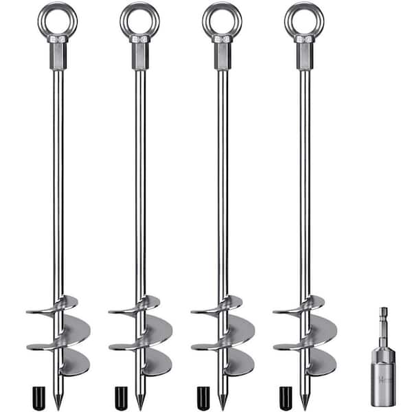 4 Pack 30 in. Ground Anchors Screw in Heavy Duty 12mm Solid Steel 3 in. Spiral Blade w/ Smooth Edges Fully Welded Design