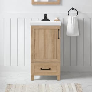 Tobana 18 in. Single Sink Freestanding Weathered Tan Bath Vanity with White Ceramic Top (Assembled)