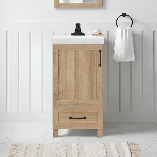 Tobana 18 in. Single Sink Weathered Tan Bath Vanity with White Ceramic Top (Assembled)