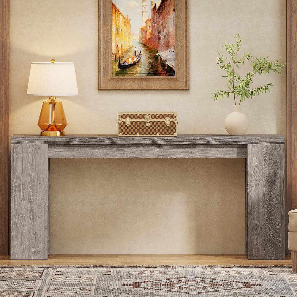 Gray Engineered Wood Farmhouse Console Table with Storage