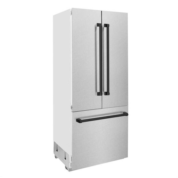 stainless steel refrigerator with black handles