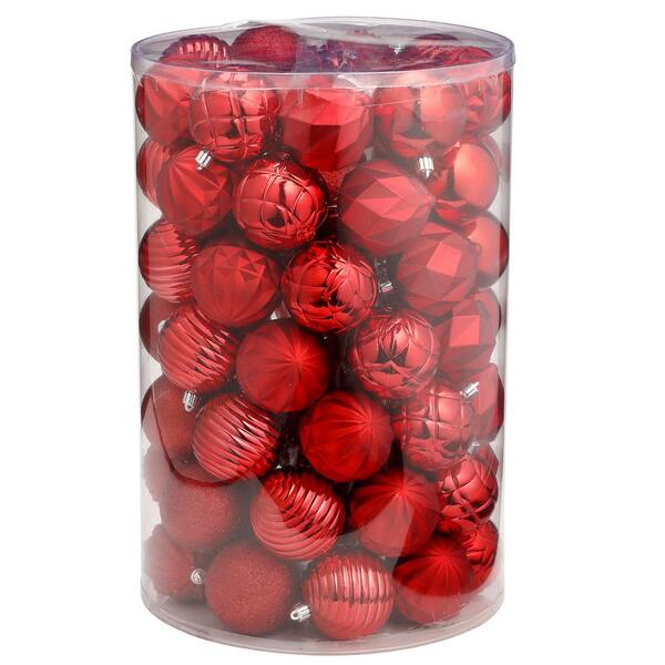 Home Accents Holiday - 80 mm Red Christmas Ornament Assortment (75-Pack)