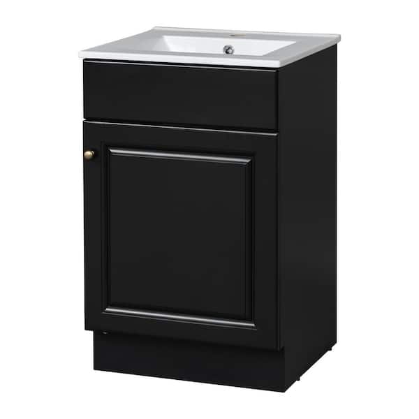 Sheffield Modern 20 in. Bathroom Black Bath Vanity with White Ceramic Sink Top, Cabinet, Shelves
