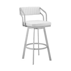 36 in. White Silver Swivel Faux Leather Counter Height Stool with Metal Frame