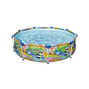 9 ft. x 9 ft. Round 26 in. Deep Metal Frame Above Ground Swimming Pool, Panda Print