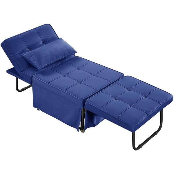 LY & S Collection 27.6 in. W Blue Velvet Folding Twin Sofa Bed Sleeper Chair with Adjustable Backrest