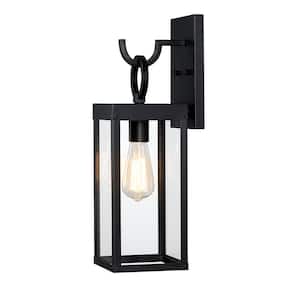 5.91 in. 1-Light Black Gold Wall Sconce with Square Glass Shade