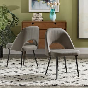 Black Dark Grey Fabric Upholstered Dining Chairs (Set of 2)