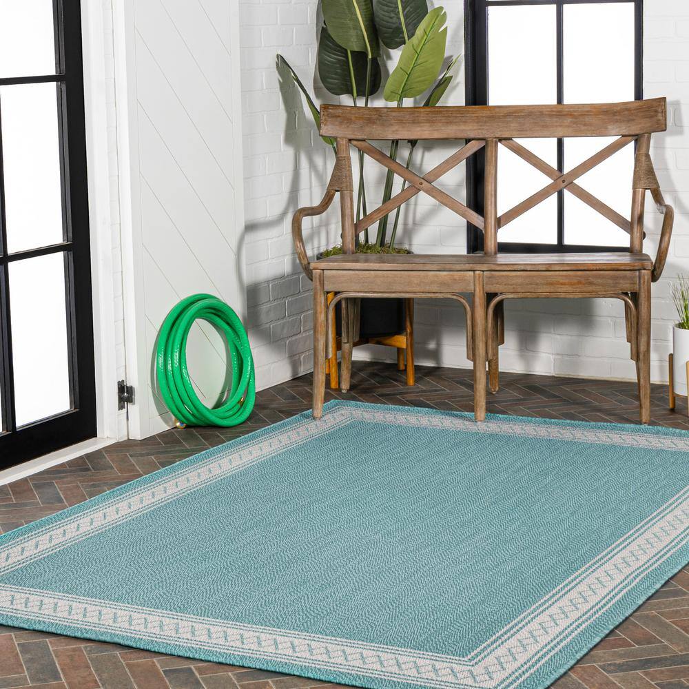 Aqua and Light Gray Reversible Diamond Synthetic Area Rug