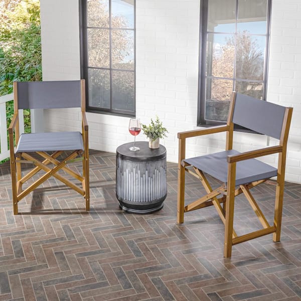 JONATHAN Y Cukor Classic Vintage Outdoor Acacia Wood Folding Director Chair with Canvas Seat, Gray/Teak Brown (Set of 2)