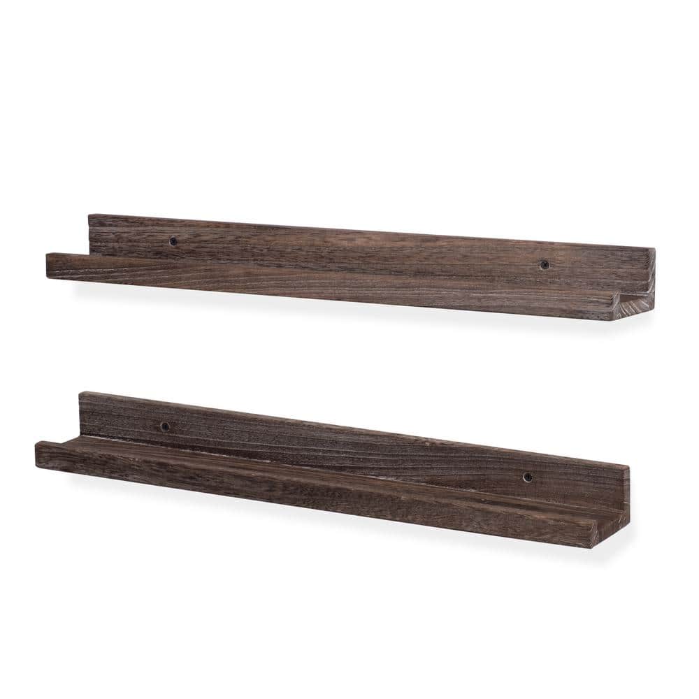 Duffy 24'' Torched Brown Paulownia 2-Piece Wall Shelf Set