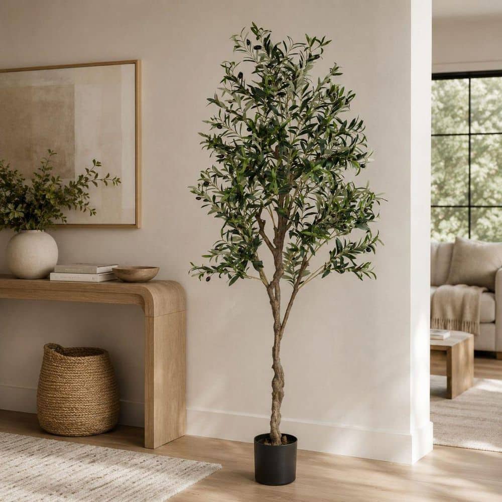 Shine Company 7 ft. Premium Artificial Olive Tree with Nursery Pot