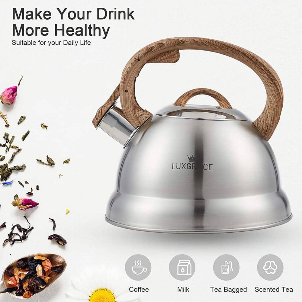 2.3 Qt Stainless Steel Whistling Tea Kettle with Wood Handle