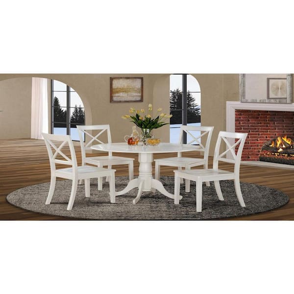 East West Furniture 5-Piece Round Buttermilk and Cherry Finish Solid Wood Top Dining table with 4 Chairs with Lattice Back