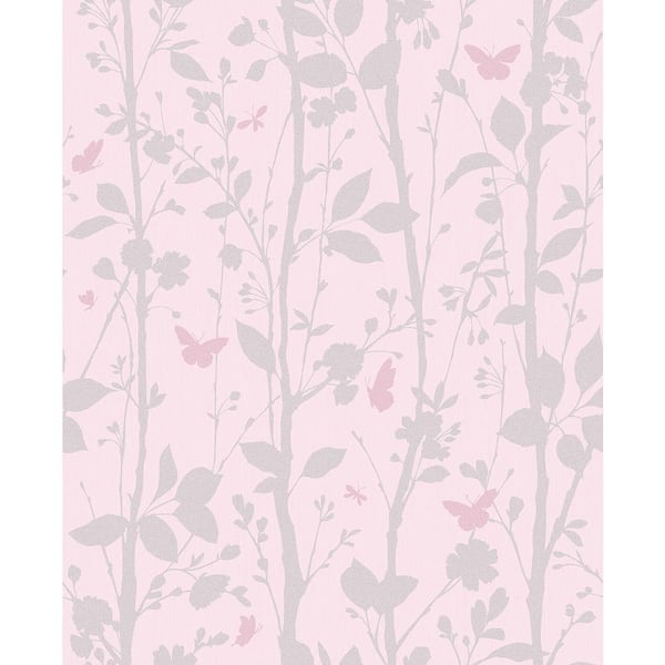 Fine Decor 8 in. x 10 in. Dazzle Meadow Pink Butterfly Wallpaper Sample
