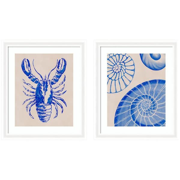 2-Piece Sylvie "Lobster and Ocean Charms 2-Piece" by Nikita Jariwala Animals Framed Art Print Set 27 in. x 48 in.